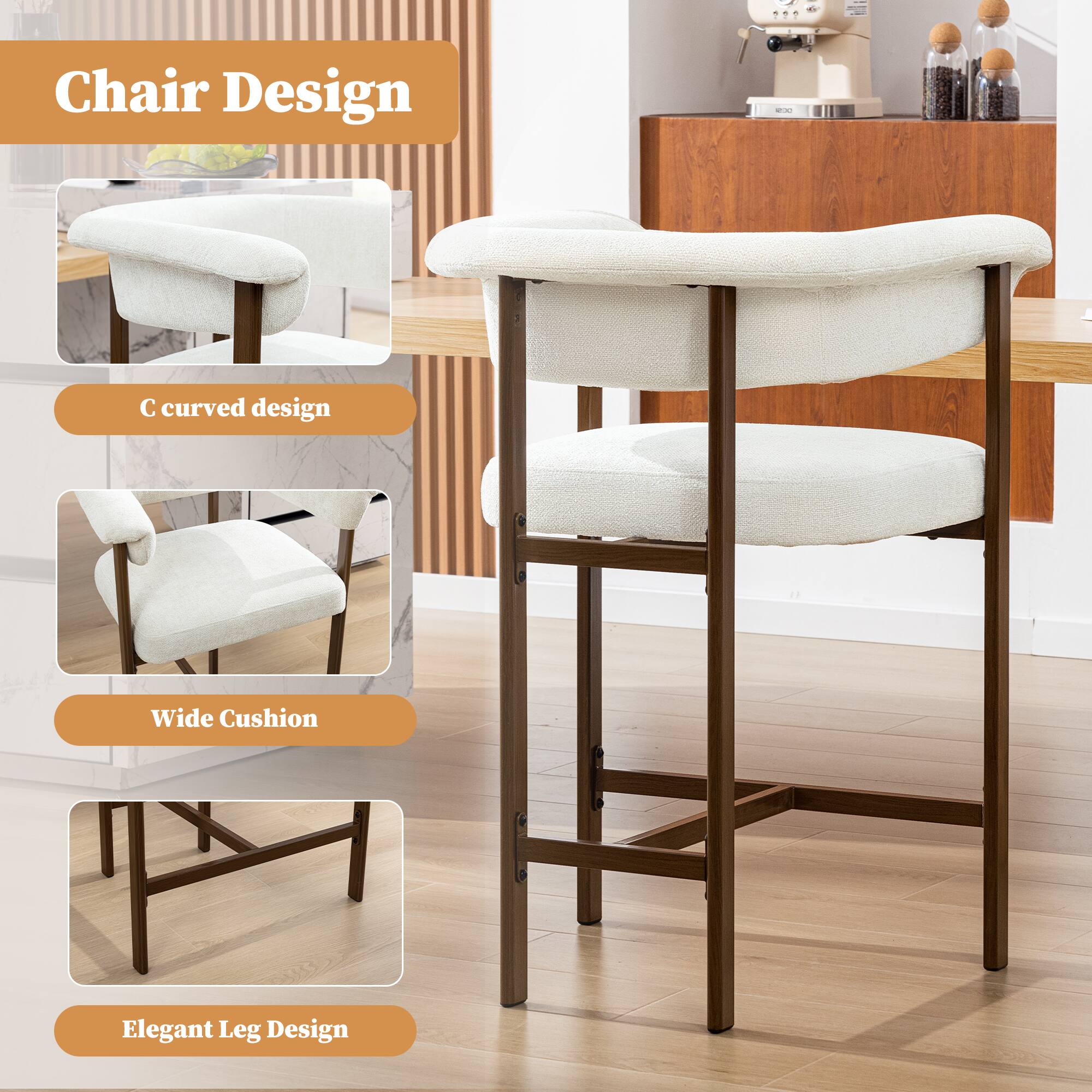 Chair Design

- C curved design
- Wide Cushion
- Elegant Leg Design