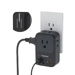 TESSAN - Foldable Plug Wall Outlet Extender with PD 20W USB C Charger, 4 AC Outlets and 4 USB Ports for Cruise Travel Home - Black