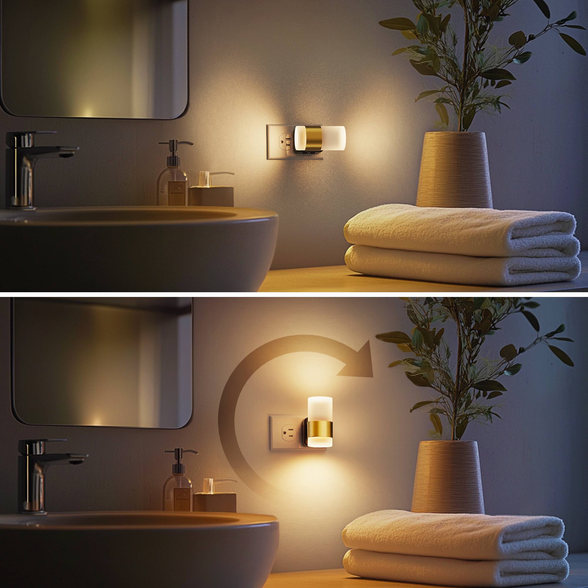 Alt View 4. Jandcase - JANDCASE 1W Plug-in Night Light, 3000K Warm Glow, Frosted Acrylic Cylinder with 5-Step Dimming, Memory, Dusk-to-Dawn - Black and Gold.