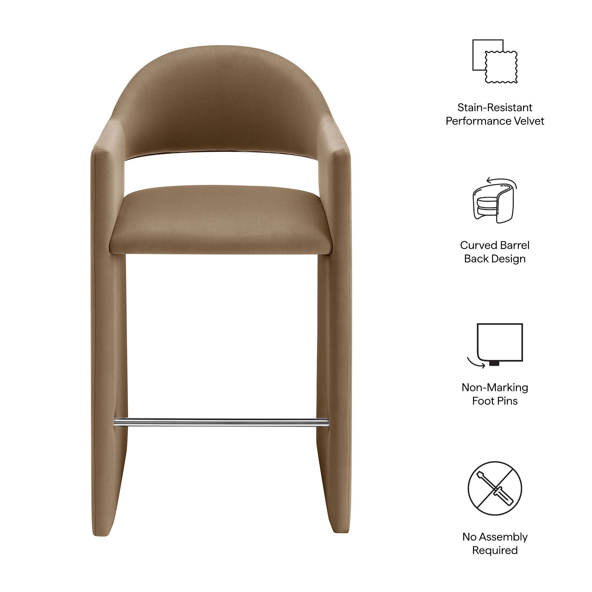 Stain-Resistant Performance Velvet  
Curved Barrel Back Design  
Non-Marking Foot Pins  
No Assembly Required
