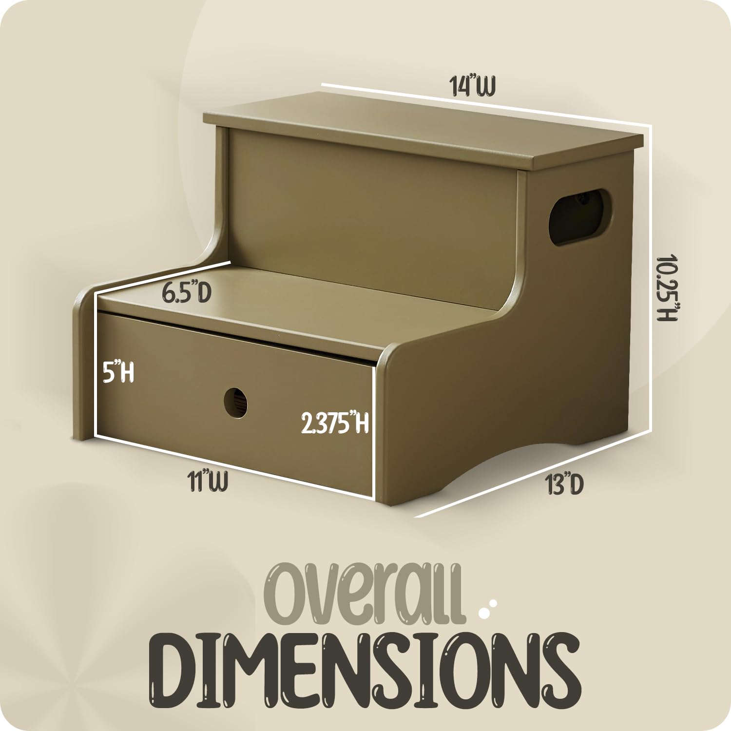 14"W  
10.25"H  
6.5"D  
5"H  
23.75"H  
11"W  
13"D  

Overall Dimensions