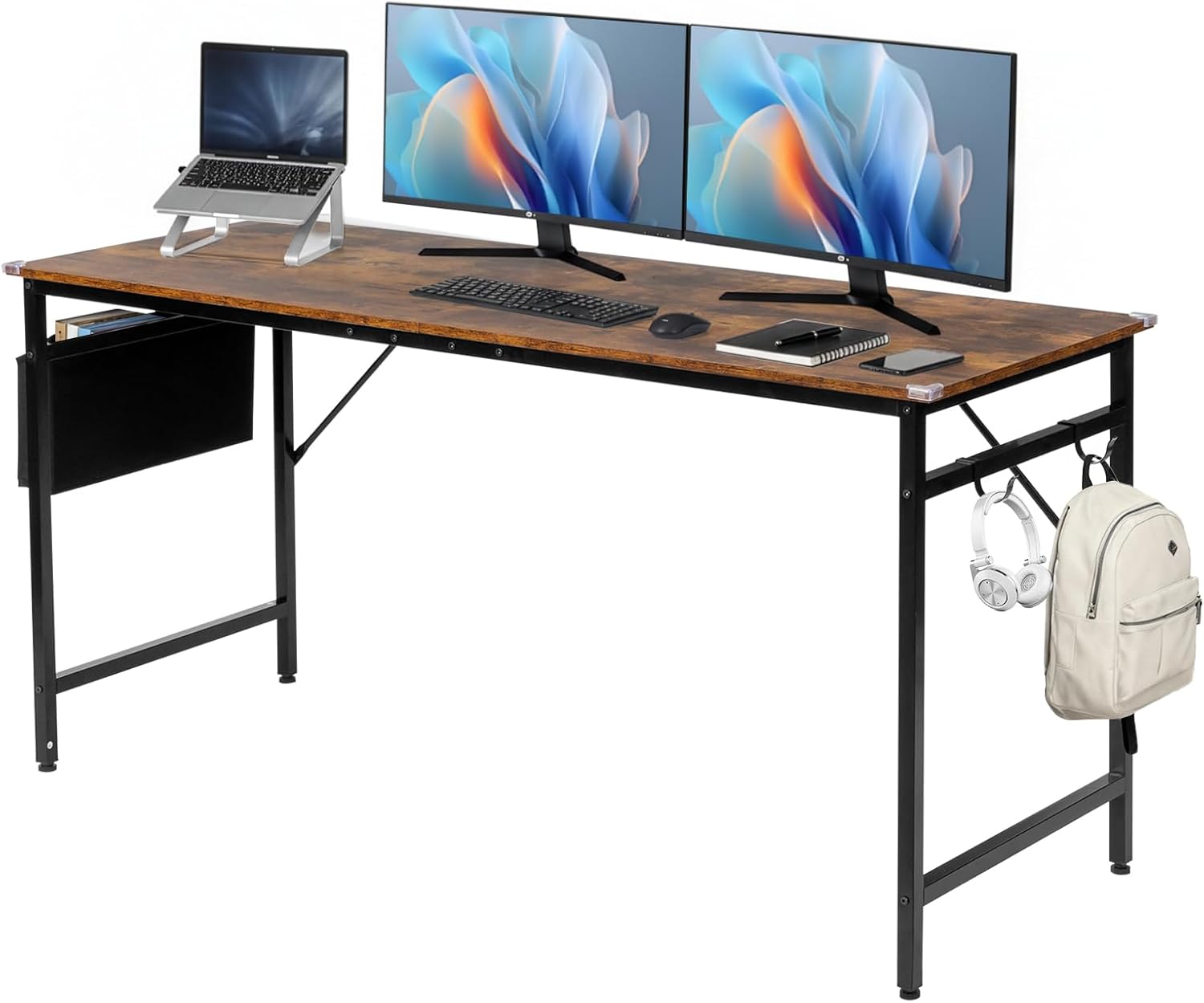 Alt View 8. Winado - Simple Computer Office Gaming Desk with Side Fabric Drawer & Hook Writing Desk Work Desk for Home Bedroom Living Room - Rustic Brown-63inch.