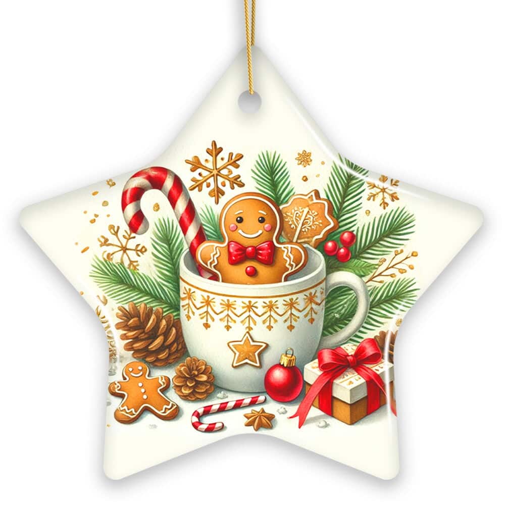 OrnamentallyYou - Adorable Gingerbread Man in a Christmas Cup Ornament Sweet and Warm Holiday Gift and Tree Decor Star - Multi-colored