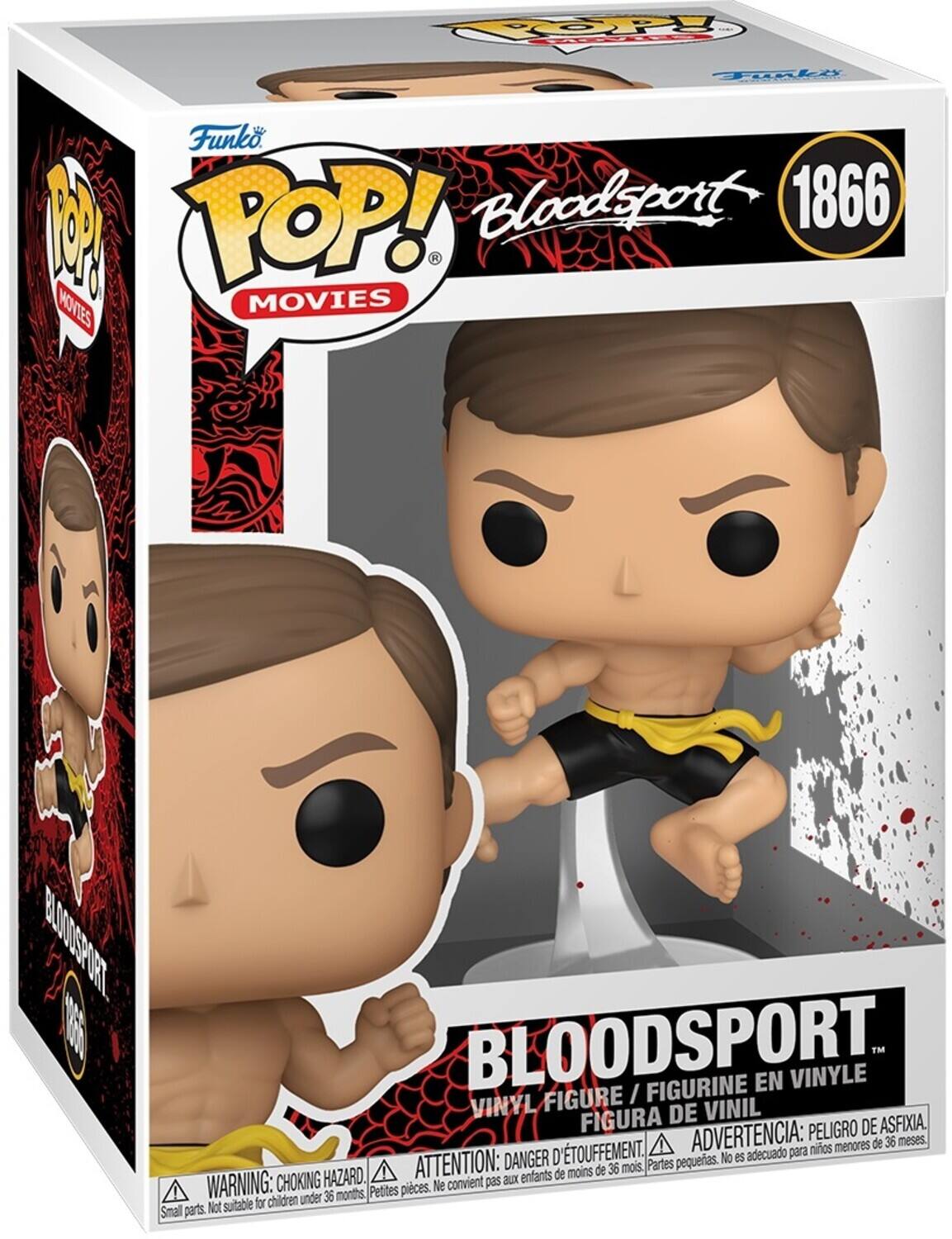 Sure, here is the corrected and grouped text from the image:

---

**Funko POP! Movies**

**Bloodsport**

**1866**

**BLOODSPORT™**

**VINYL FIGURE / FIGURINE EN VINYLE / FIGURA DE VINIL**

**WARNING: CHOKING HAZARD. Small parts. Not suitable for children under 36 months.**

**ADVERTENCIA: PELIGRO DE ASFIXIA. Piezas pequeñas. No es adecuado para niños menores de 36 meses.**

**ATTENTION: DANGER D’ÉTOUFFEMENT. Petites pièces. Ne convient pas aux enfants de moins de 36 mois.**

**PELIGRO DE ASFIXIA. ADVERTENCIA: para niños menores de 36 meses.**

**DANGER D’ÉTOUFFEMENT. ATTENTION: aux enfants de moins de 36 mois.**

**WARNING: CHOKING HAZARD. Small parts. Not suitable for children under 36 months.**

**ADVERTENCIA: PELIGRO DE ASFIXIA. Piezas pequeñas. No es adecuado para niños menores de 3