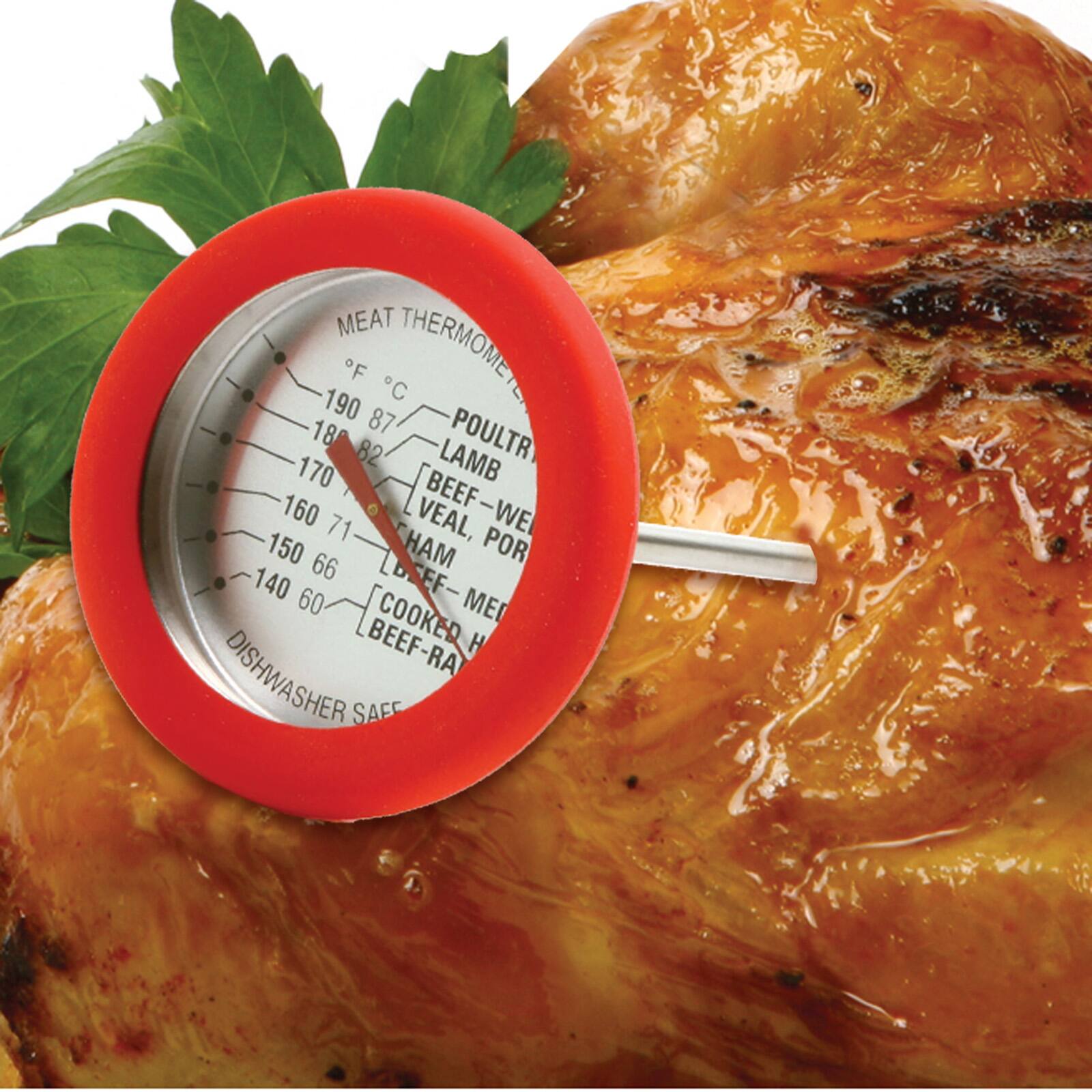 MEAT THERMOMETER  
°F °C  
190 87  
180 82  
170 77  
160 71  
150 66  
140 60  
POULTRY  
LAMB  
BEEF-WE  
VEAL, BEEF-WE  
BEEF-MED  
COOKED BEEF-RA  
DISHWASHER SAFE