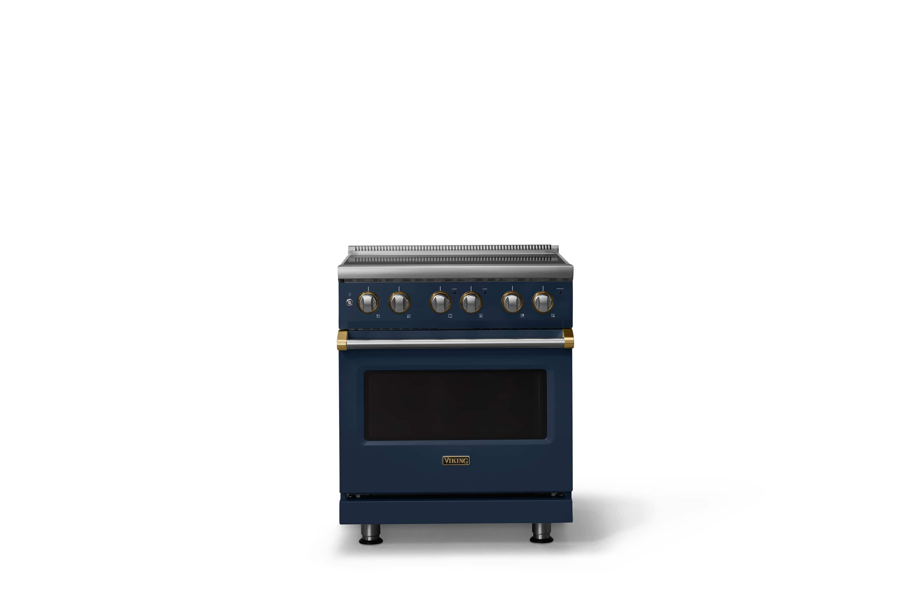 Viking - 30 in. Wide 4 Elements Pro 5 Series 4.7 Cu.Ft. Freestanding Electric Convection Range - w. Brushed Brass Trim - Slate Blue