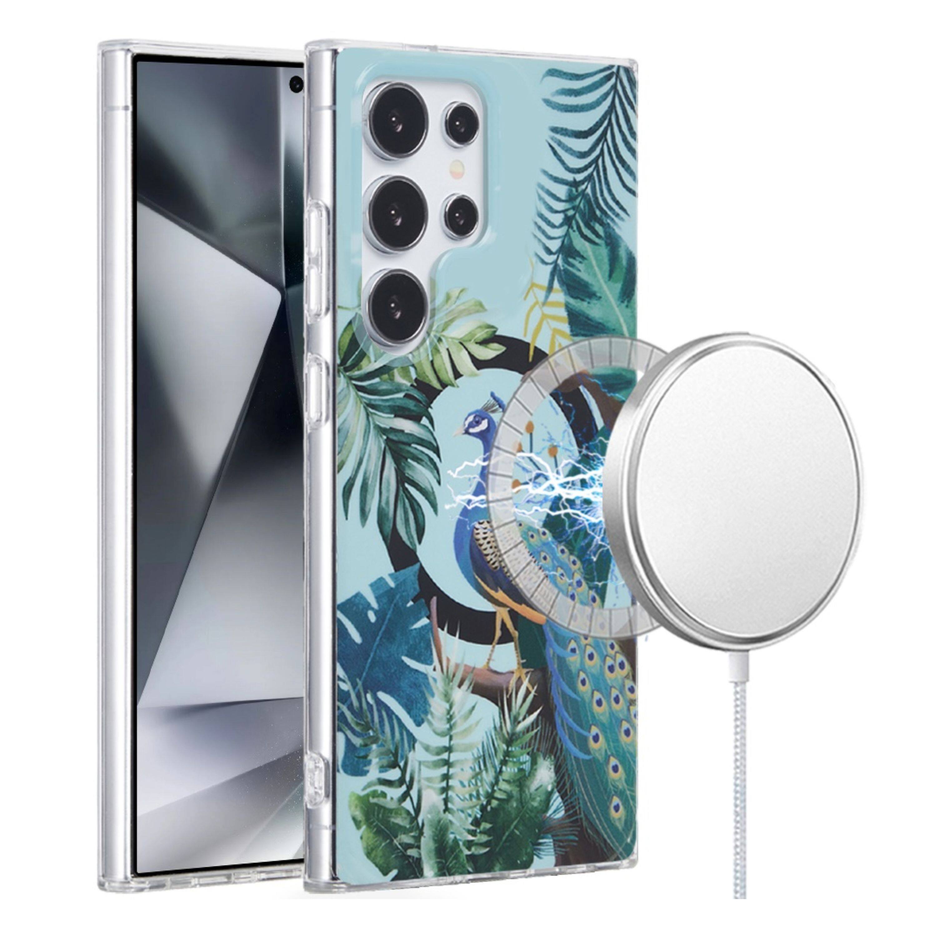 Left. Kitcheniva - Peacock Dual Layer TPU In Mold Design Magnetic Circle Phone Case For Samsung Galaxy S24 Ultra - Multicolor.