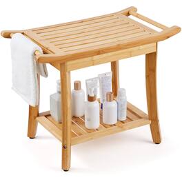 VEVOR - Shower Bench, 24 x 13.8 x 18.9 in,Waterproof Shower Stool Chair with Storage Shelf Handle, 300 lbs Load Capacity - Bamboo