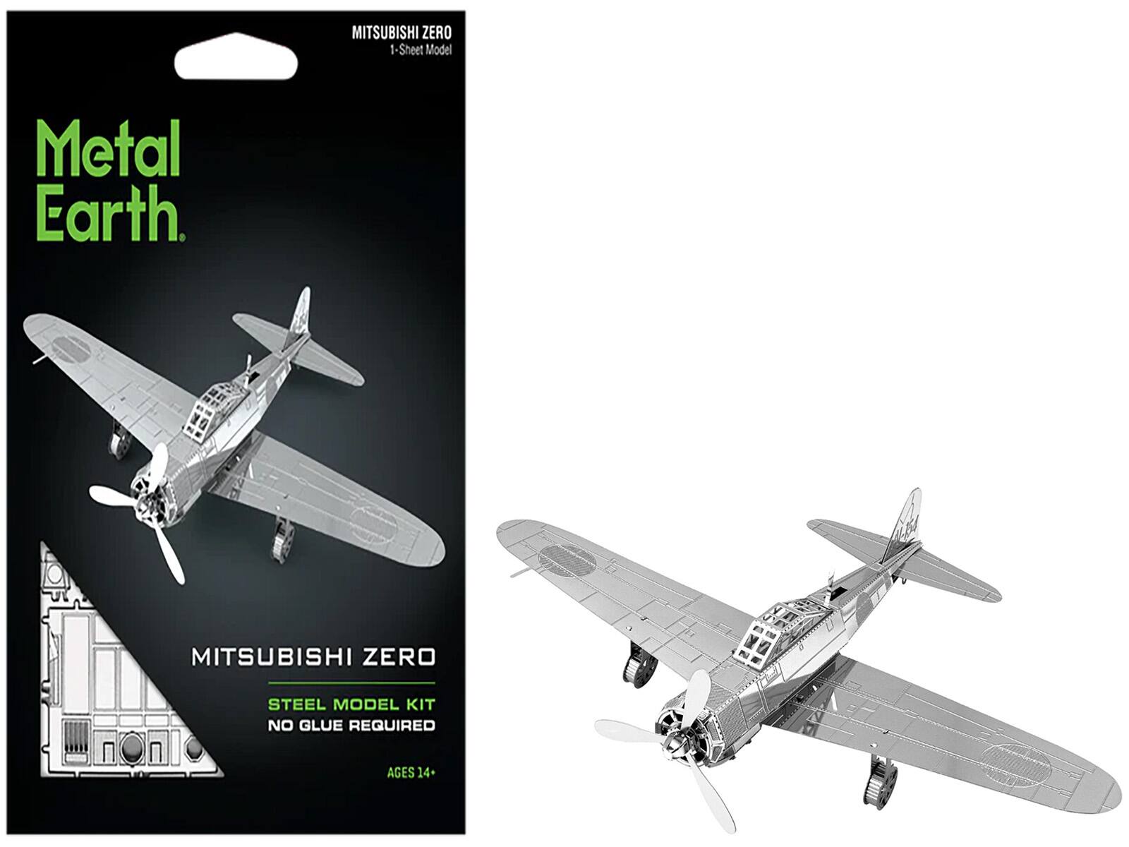 Metal Earth - Model Kit Mitsubishi Zero Fighter Aircraft Imperial Japanese Navy Air Service (Moderate Difficulty) Steel Model - Silver