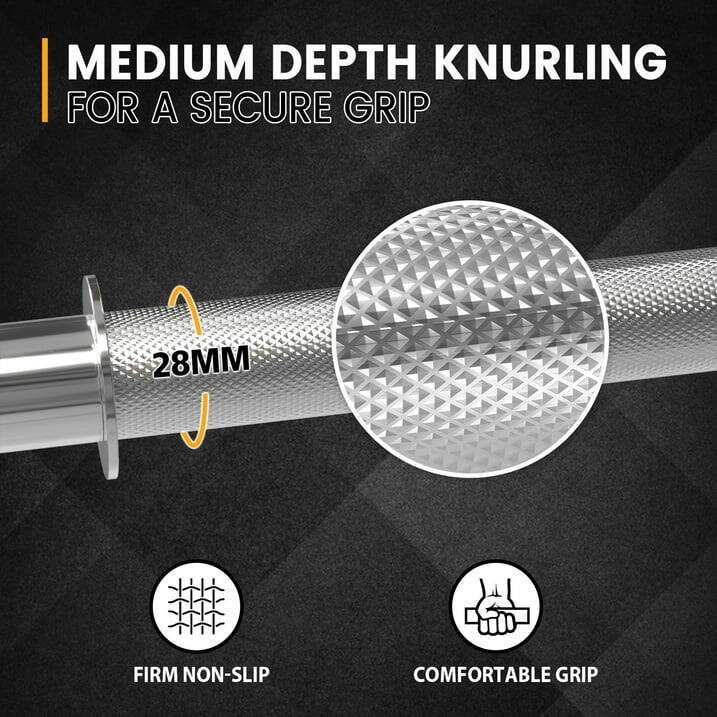 MEDIUM DEPTH KNURLING FOR A SECURE GRIP 28MM FIRM NON-SLIP COMFORTABLE GRIP
