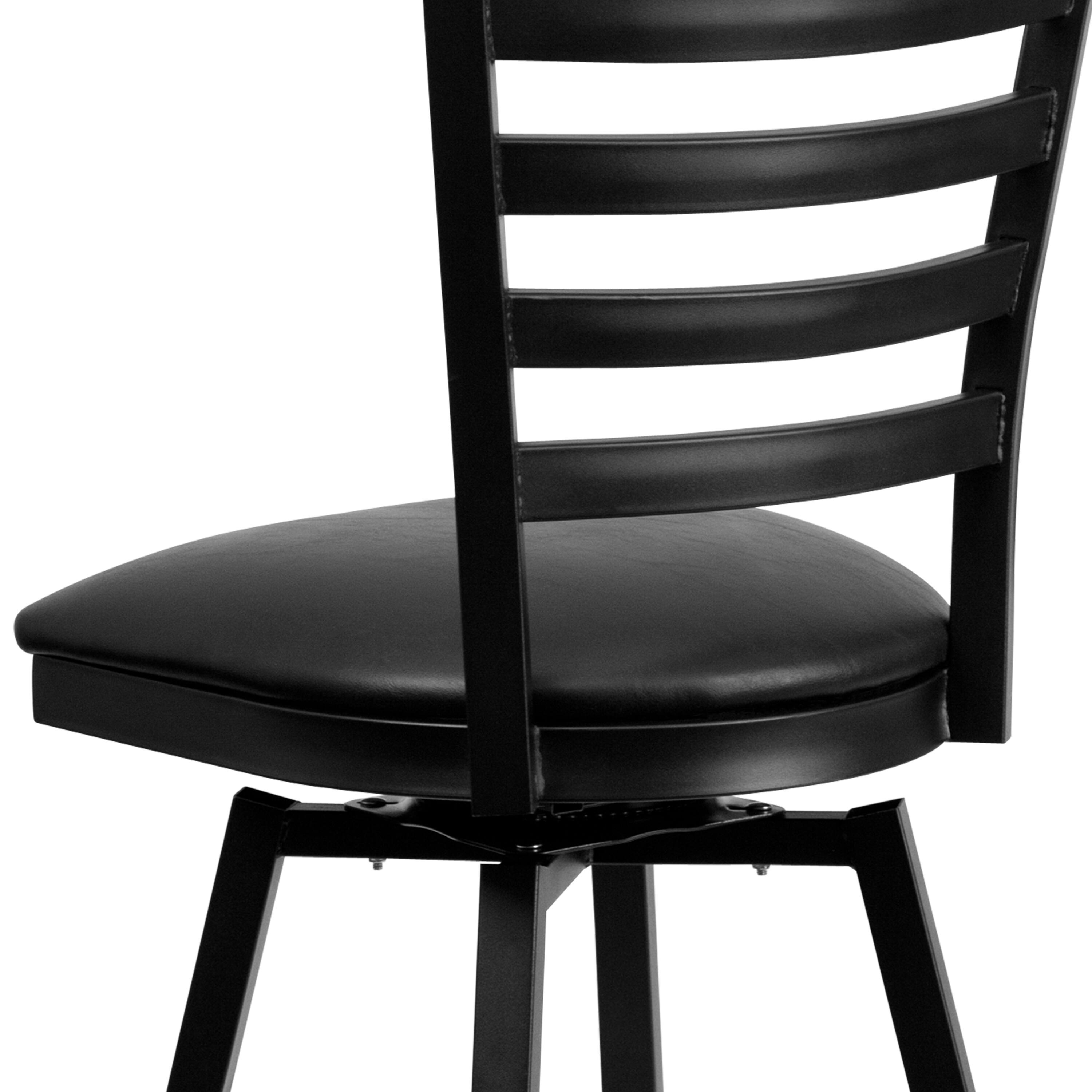 Alt View 8. Emma + Oliver - Ladder Back Swivel Metal Restaurant Dining Barstool - Black Vinyl Seat/Black Metal Frame.