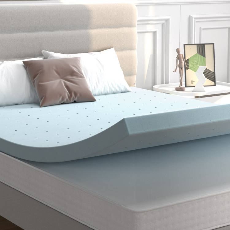 Front. Hivvago - King size 4-inch Thick Soft Gel Memory Foam Mattress Topper in Light Blue - Light Blue.