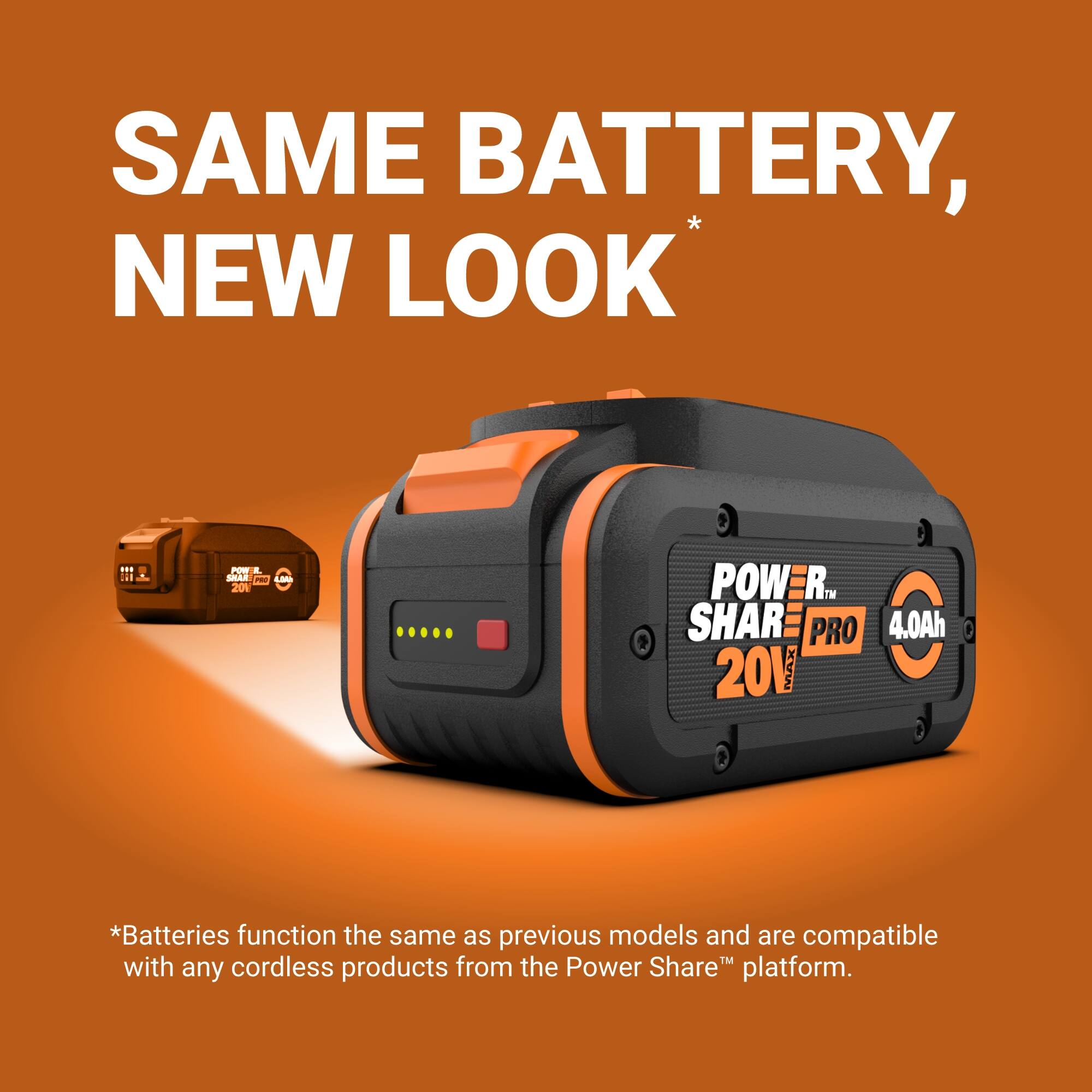 SAME BATTERY, NEW LOOK*

* Batteries function the same as previous models and are compatible with any cordless products from the Power Share™ platform.
