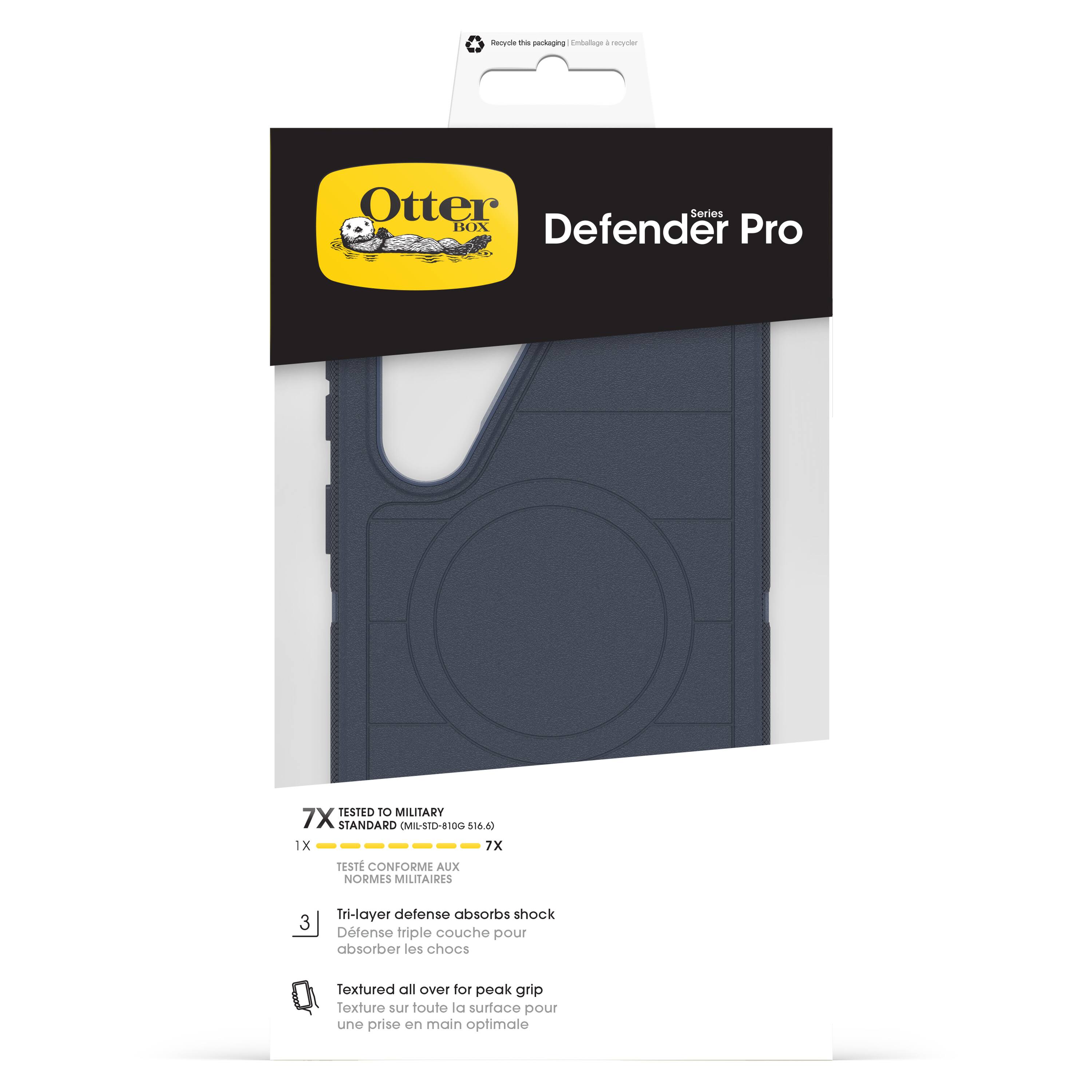 - Otter Box Defender Pro Series
- Tested to Military Standard (MIL-STD-810G 516.6)
- 7X
- 1X
- Tested Conforme aux Normes Militaires
- 3 Tri-layer defense absorbs shock
- Defense triple couche pour absorber les chocs
- Textured all over for peak grip
- Texture sur toute la surface pour une prise en main optimale