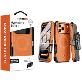 Mybat Pro - MagSafe Case w/ Holster and Tempered Glass for Apple iPhone 18 Pro Max / 17 Pro Max - Cosmic - Orange