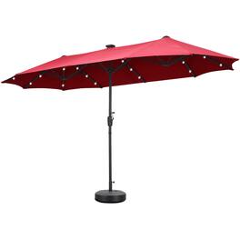 Ainfox - 13FT Large Patio Umbrella with Solar LED Lights & Crank Handle Outdoor Market Umbrella with base - Red