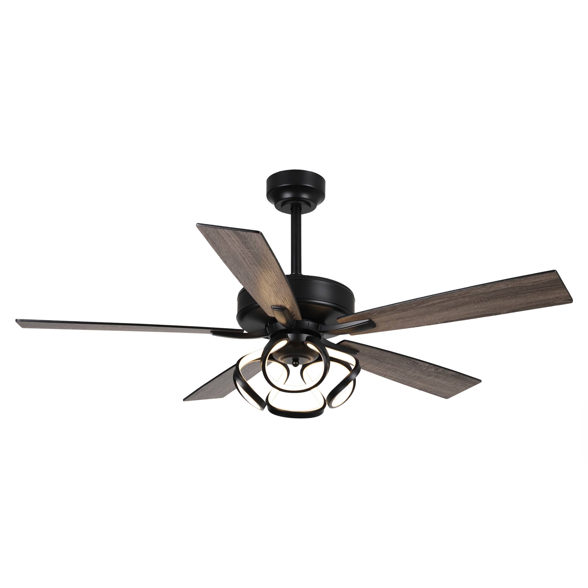 Alt View 7. Parrot Uncle - 52" Modern Black Indoor Dimmable LED Ceiling Fan with Light and Remote - Matte Black.