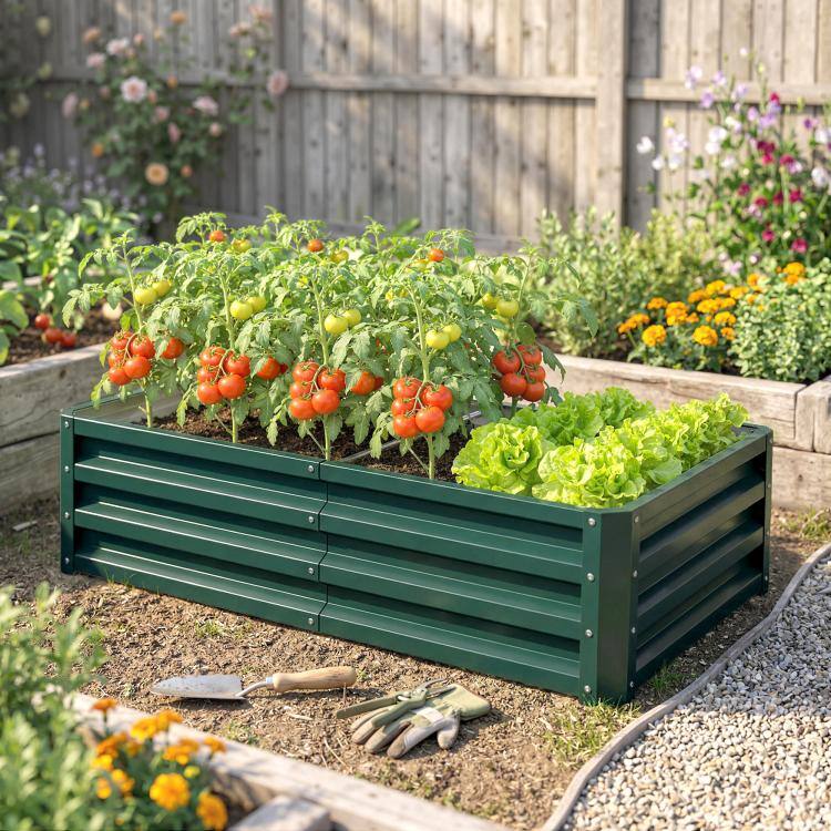 Alt View 7. PULUZ - Galvanized Raised Garden Bed, 4' x 2' x 1' Metal Planter Box, for Growing Vegetables, Flowers, Herbs, Succulents - Green.