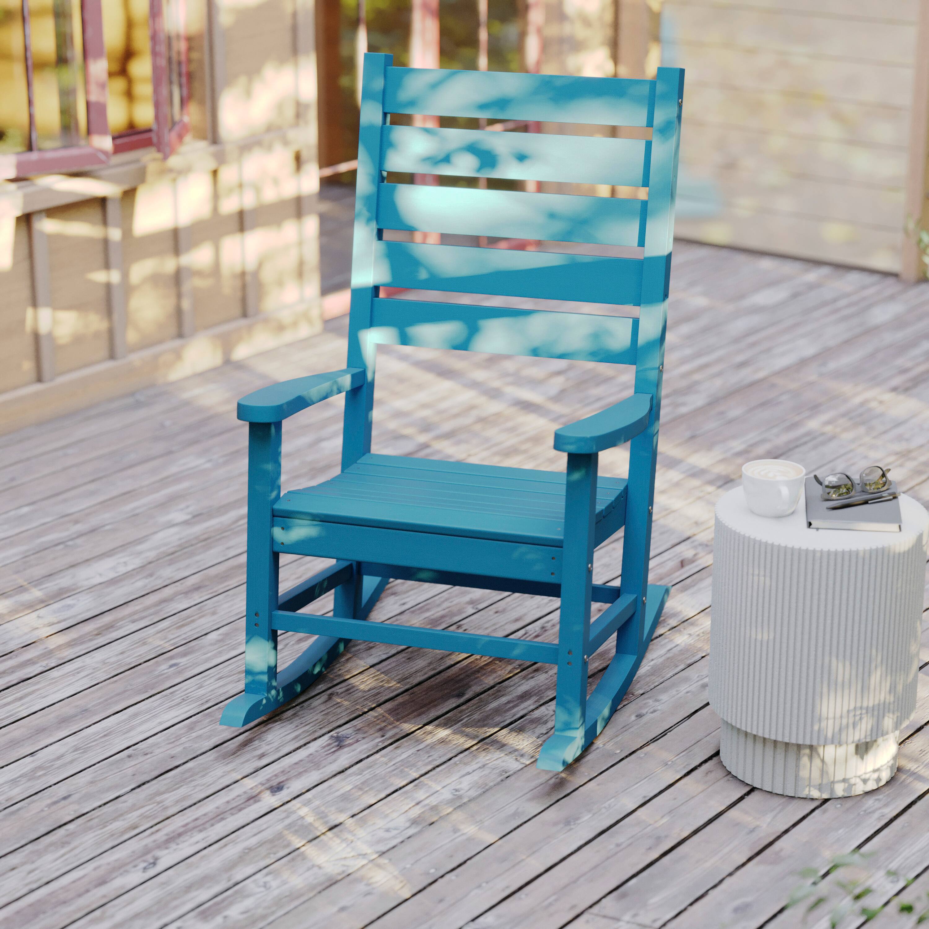 Alt View 2. Flash Furniture - Manchester Contemporary Rocking Chair, All-Weather HDPE Indoor/Outdoor Rocker in Blue - Blue.