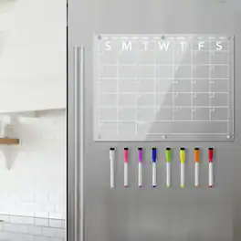 Tooloton - Magnetic Dry Erase Calendar for Fridge - 15x11 Inch Acrylic Monthly Planner with 8 Color Markers - Clear