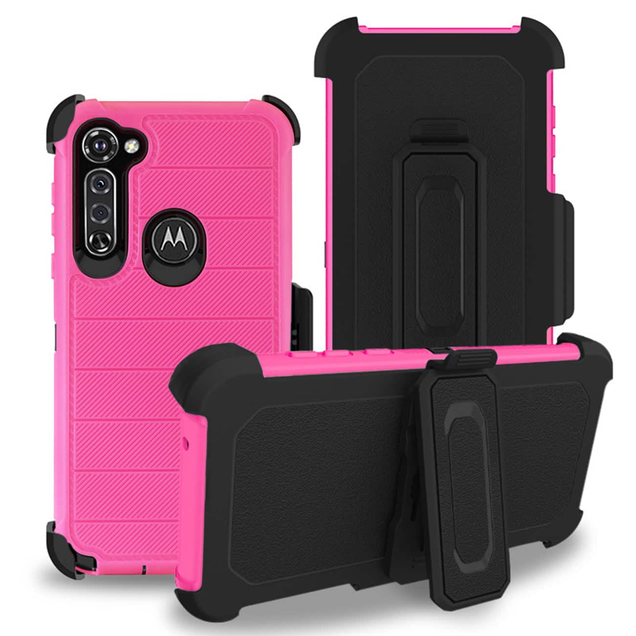 Reiko - Moto G Stylus 3-In-1 Hybrid Heavy Duty Holster Combo Case In - Hot Pink