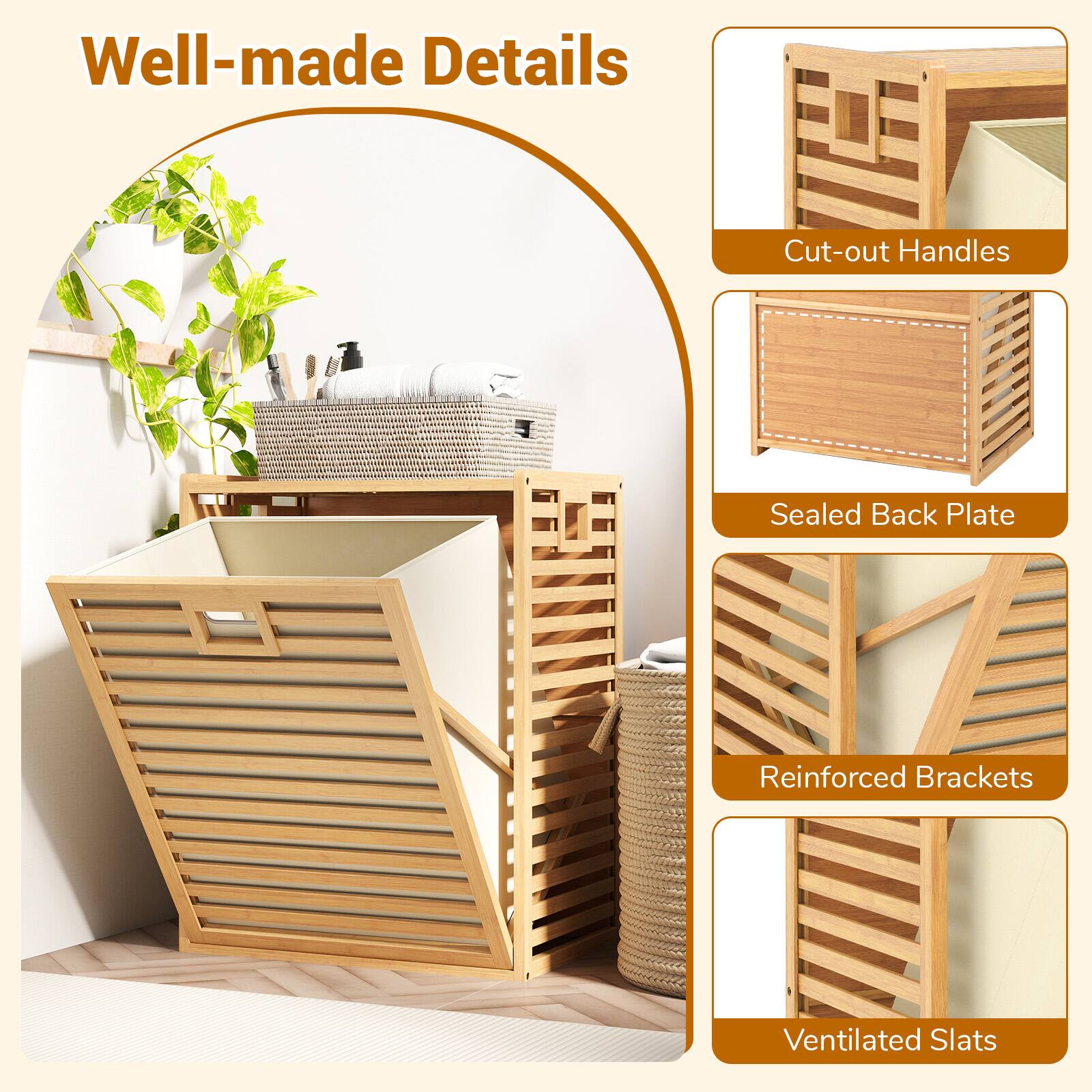 Well-made Details  
Cut-out Handles  
Sealed Back Plate  
Reinforced Brackets  
Ventilated Slats