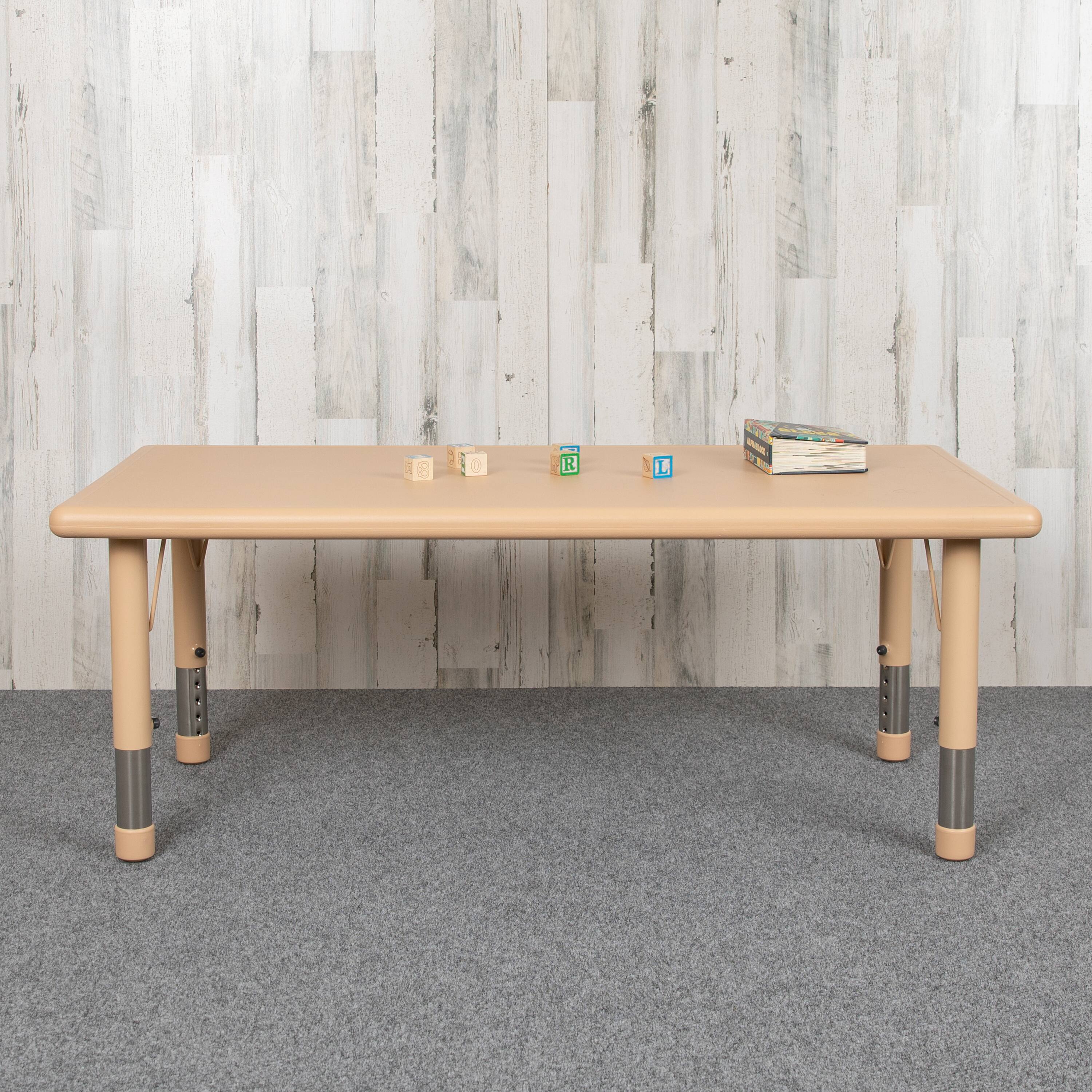 Alt View 1. Emma + Oliver - 24"W x 48"L Rectangular Plastic Height Adjustable Activity Table - Natural.