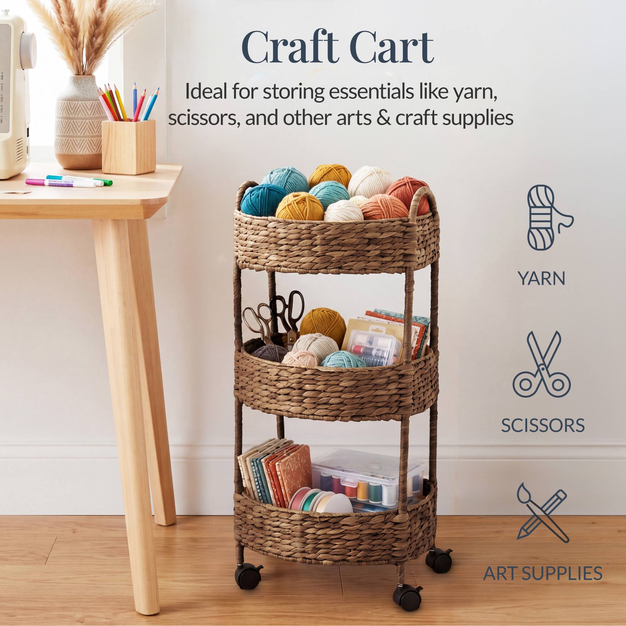 Craft Cart

Ideal for storing essentials like yarn, scissors, and other arts & craft supplies

YARN
SCISSORS
ART SUPPLIES
