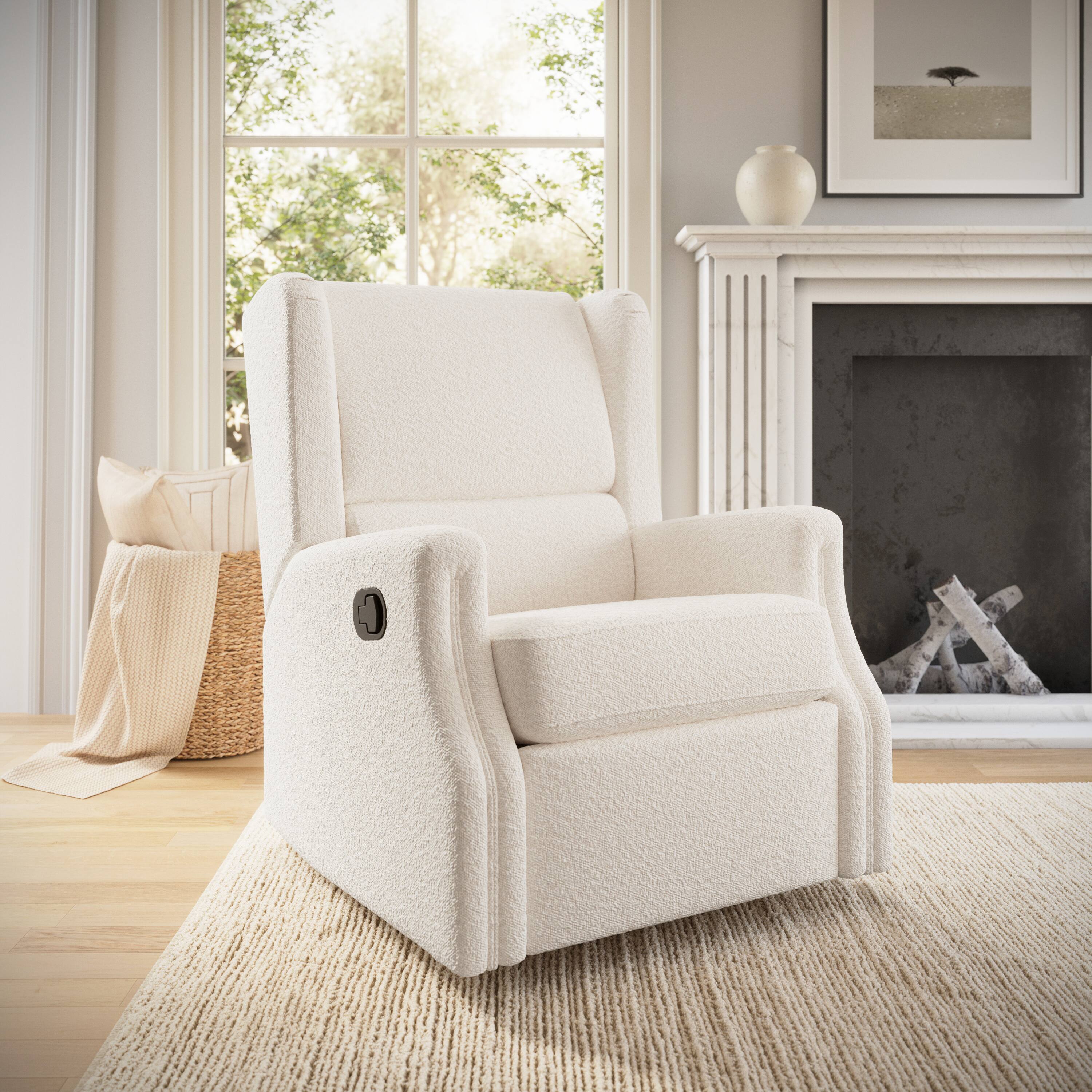 Alt View 1. Emma + Oliver - Wingback Manual Rocking Glider Recliner Chair with 360° Swivel - Off-White Boucle.