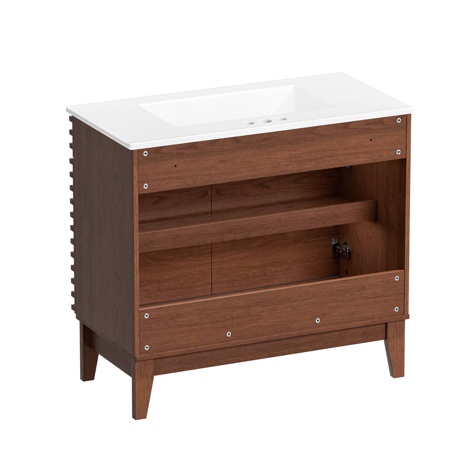 Alt View 2. LOVMOR - LOVMOR 36-in W Walnut Freestanding Bathroom Vanity with Undermount Ceramic Sink and 2-Level Storage - Walnut.