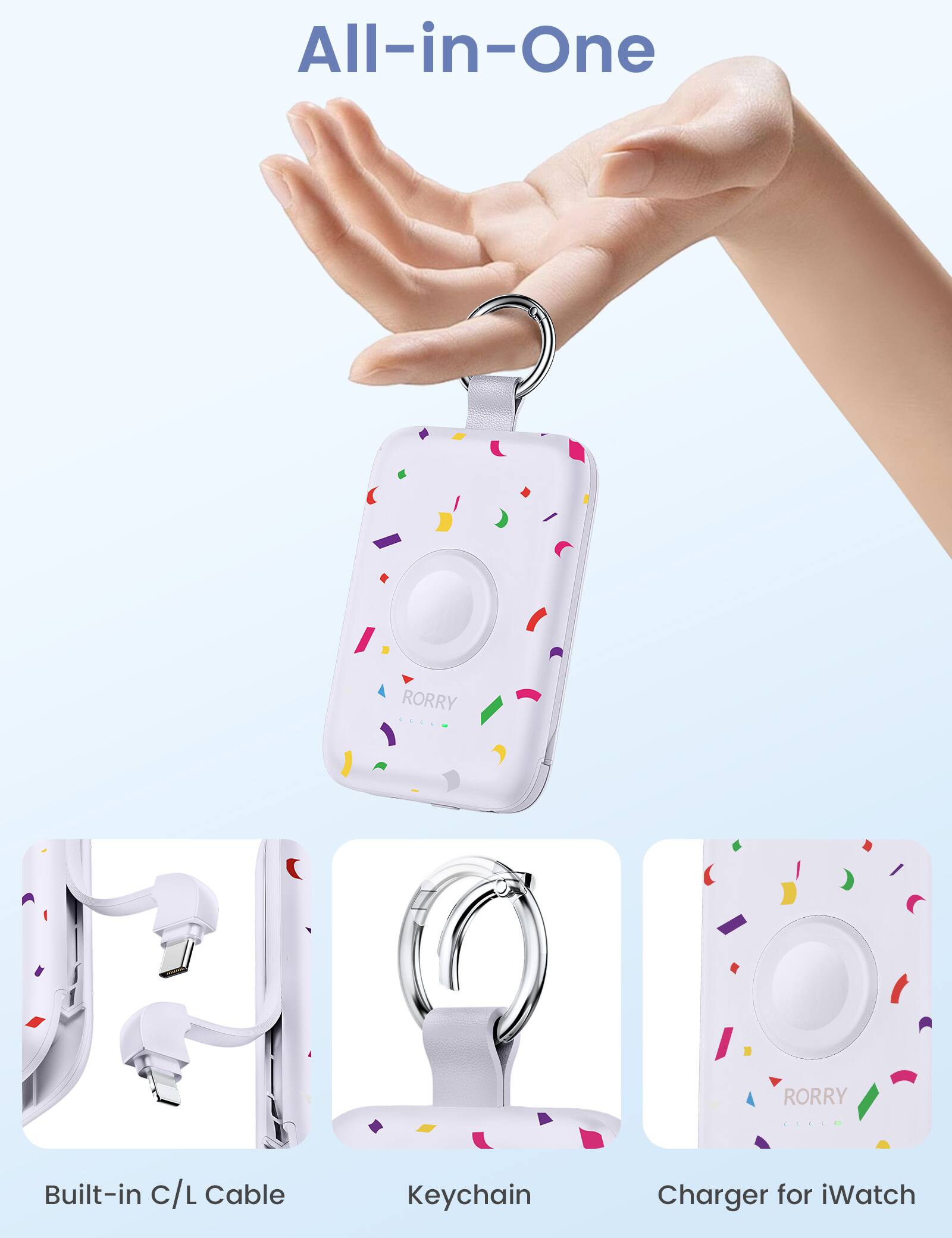 All-in-One

RORRY

Built-in C/L Cable

Keychain

Charger for iWatch