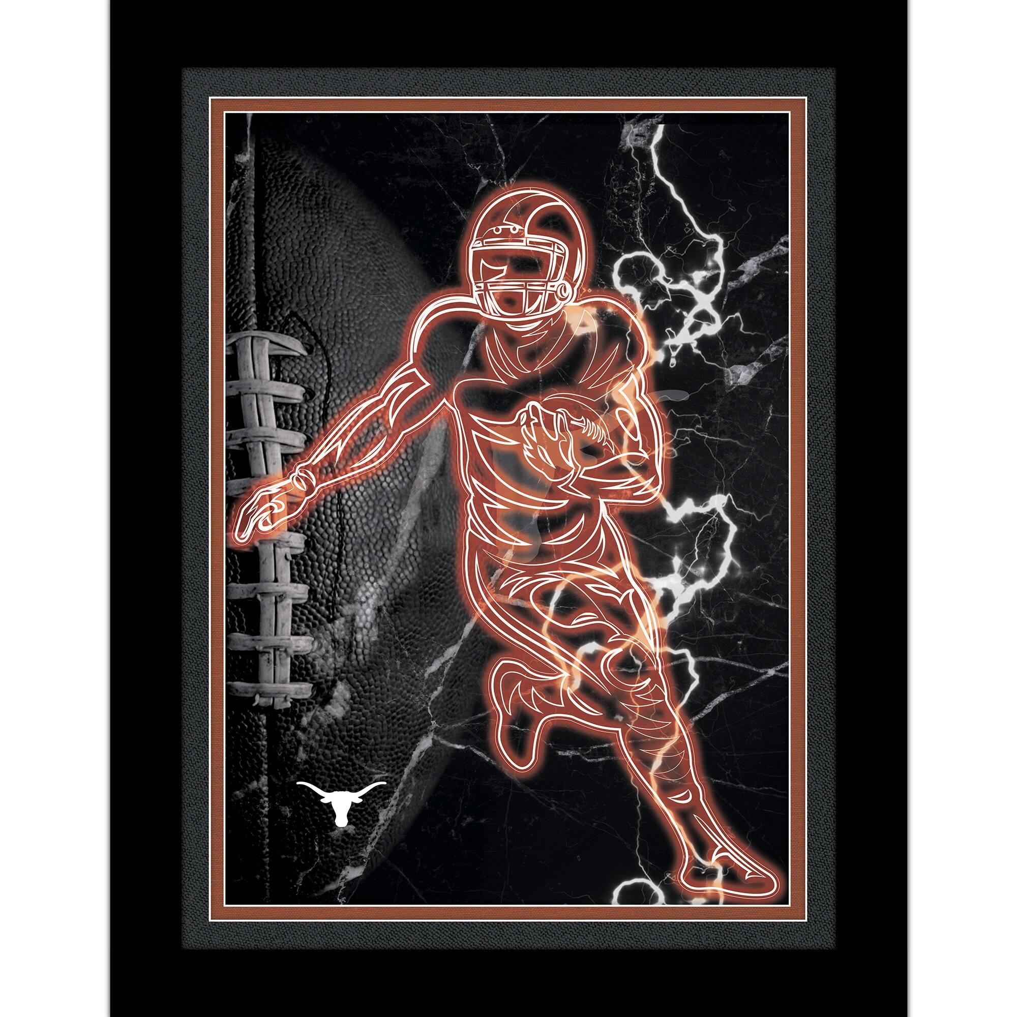 Black Texas Longhorns 12'' x 16'' Framed Neon Player Print