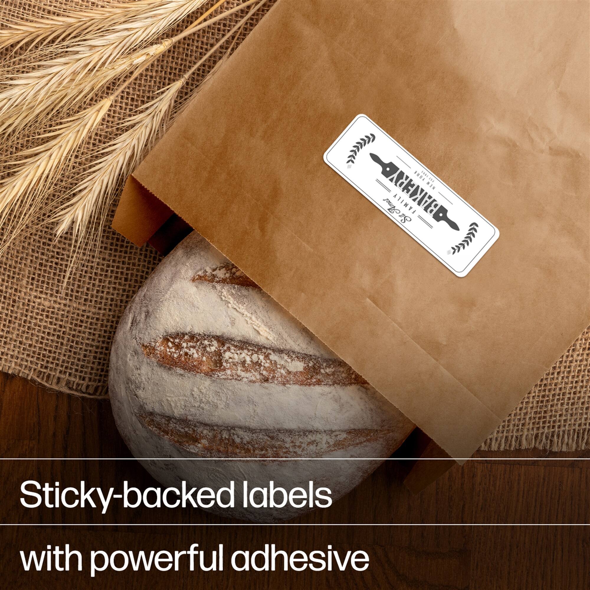 NOE i NIN BAKERY mrg LTNIEA EECCC Sticky-backed labels with powerful adhesive