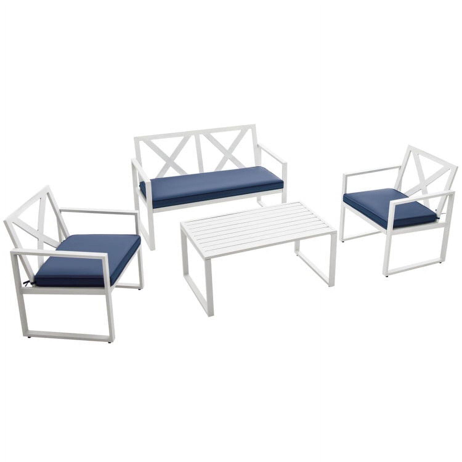 Alt View 4. Kadyn - 4 Pieces Outdoor Conversation Set, Outdoor Furniture Garden Conversation Sets with Sturdy Steel Frame and Coffee Table - Blue.