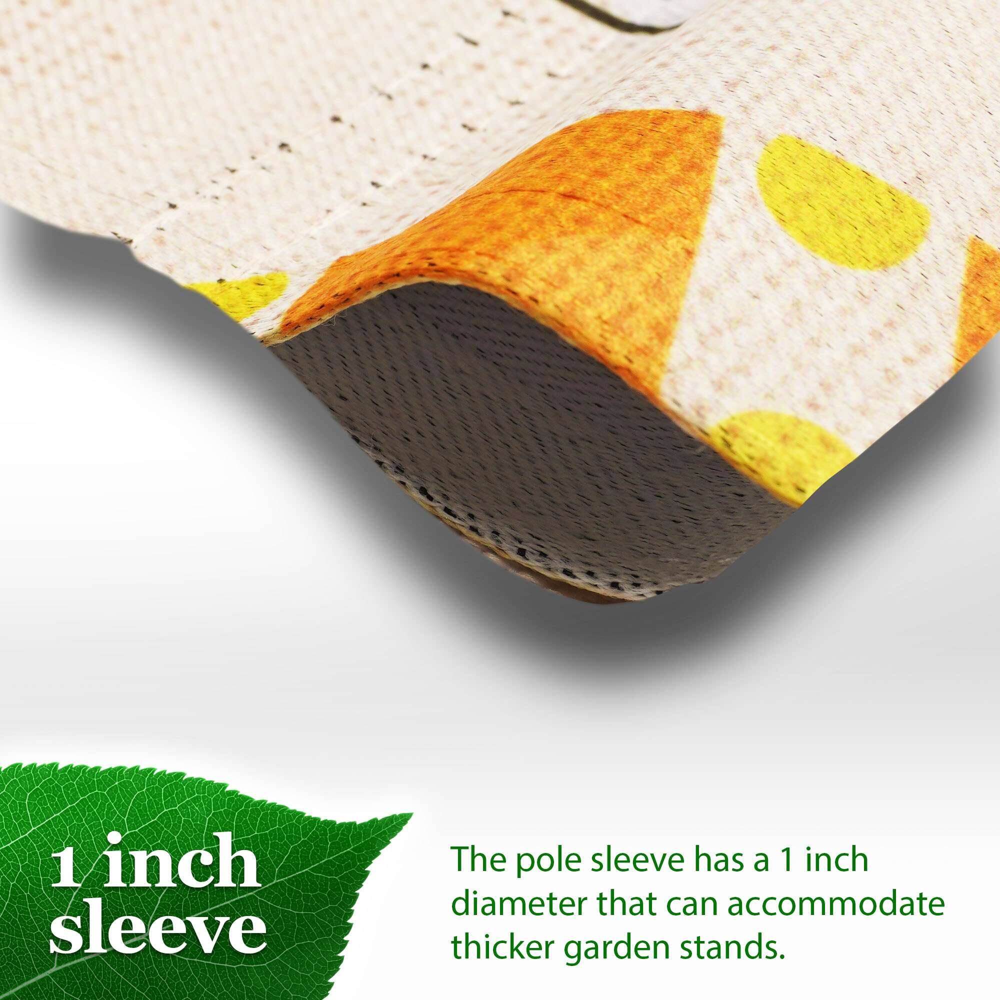 1 inch sleeve

The pole sleeve has a 1 inch diameter that can accommodate thicker garden stands.