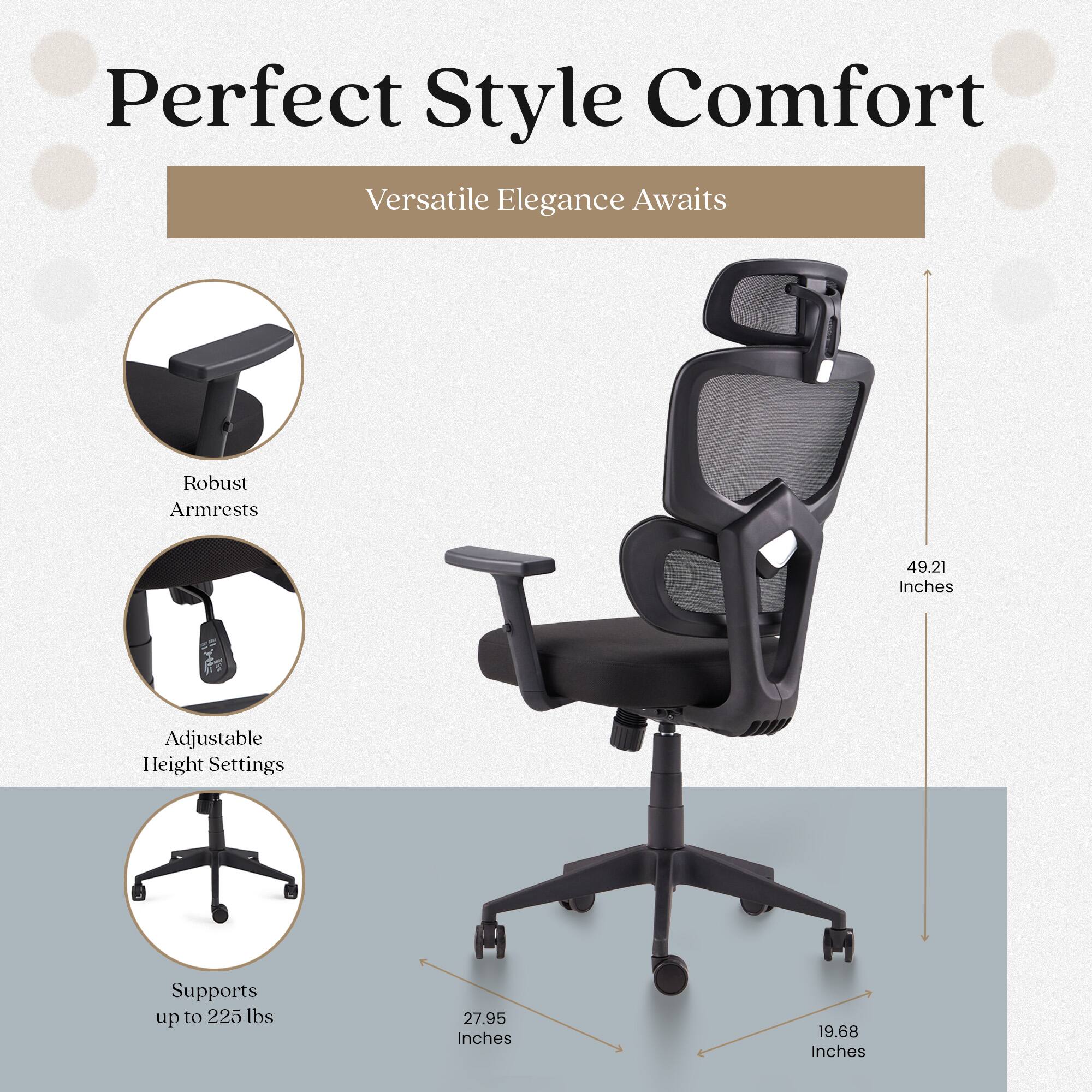 Perfect Style Comfort  
Versatile Elegance Awaits  

- Robust Armrests  
- Adjustable Height Settings  
- Supports up to 225 lbs  

Dimensions:  
- 49.21 Inches  
- 27.95 Inches  
- 19.68 Inches
