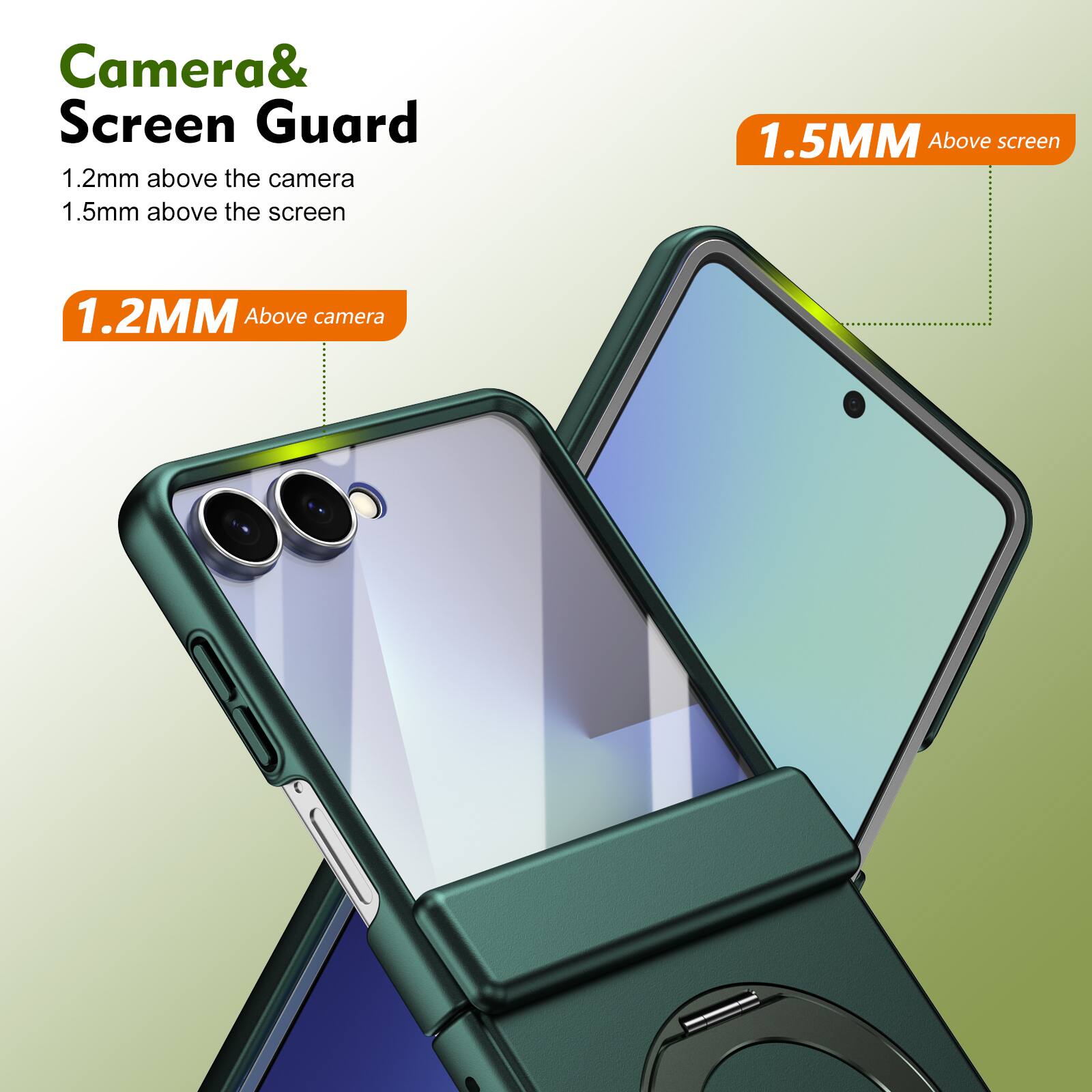 Camera & Screen Guard  
1.2mm above the camera  
1.5mm above the screen  

1.2MM Above camera  
1.5MM Above screen