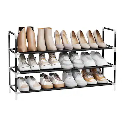 Front. Songmics Home - 3-Tier Shoe Rack – Space-Saving Shoe Storage for Hallway and Closet in Black - 0.