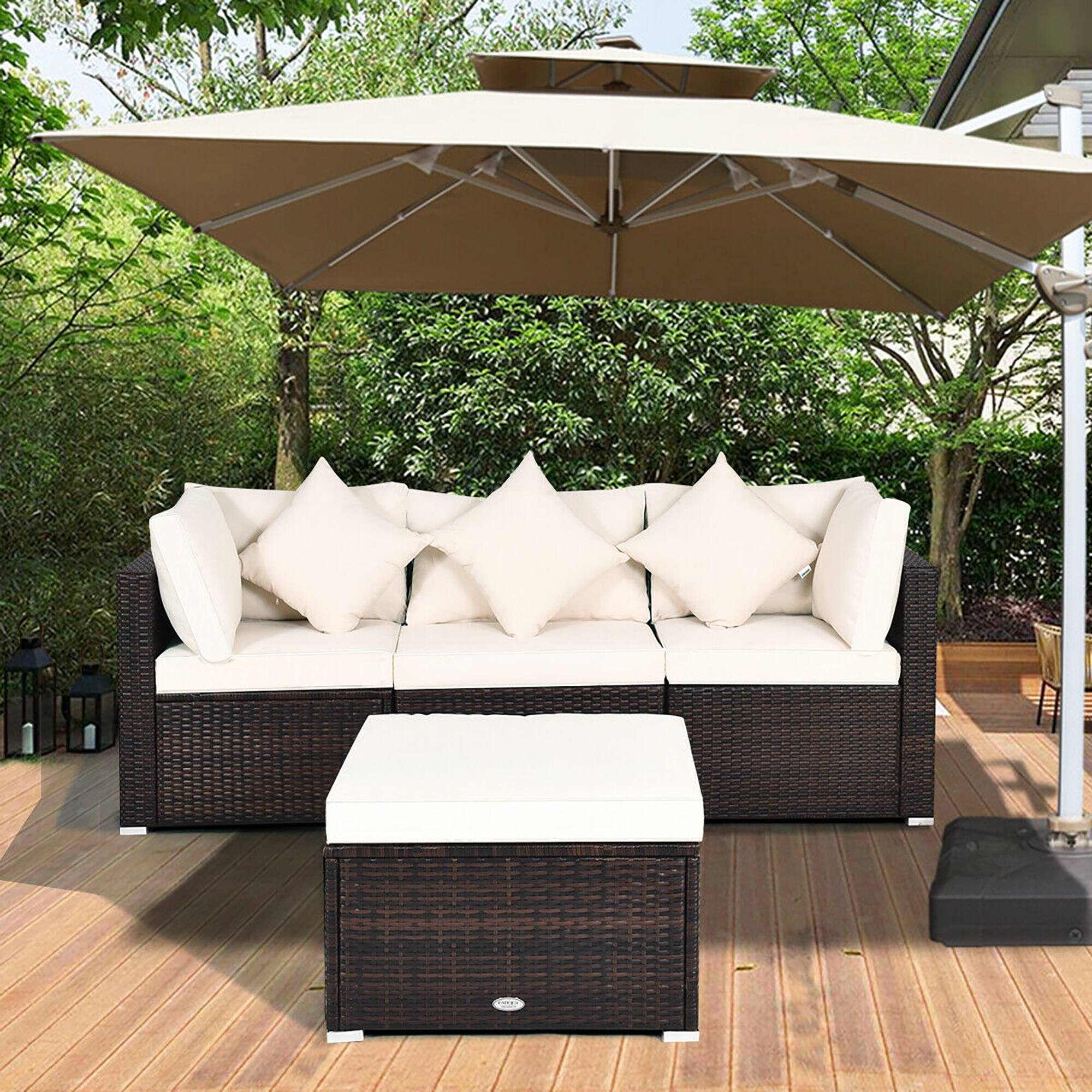 Alt View 3. Costway - 4PCS Patio Rattan Wicker Sofa Furniture Set Cushioned Conversation Ottoman Set - White.