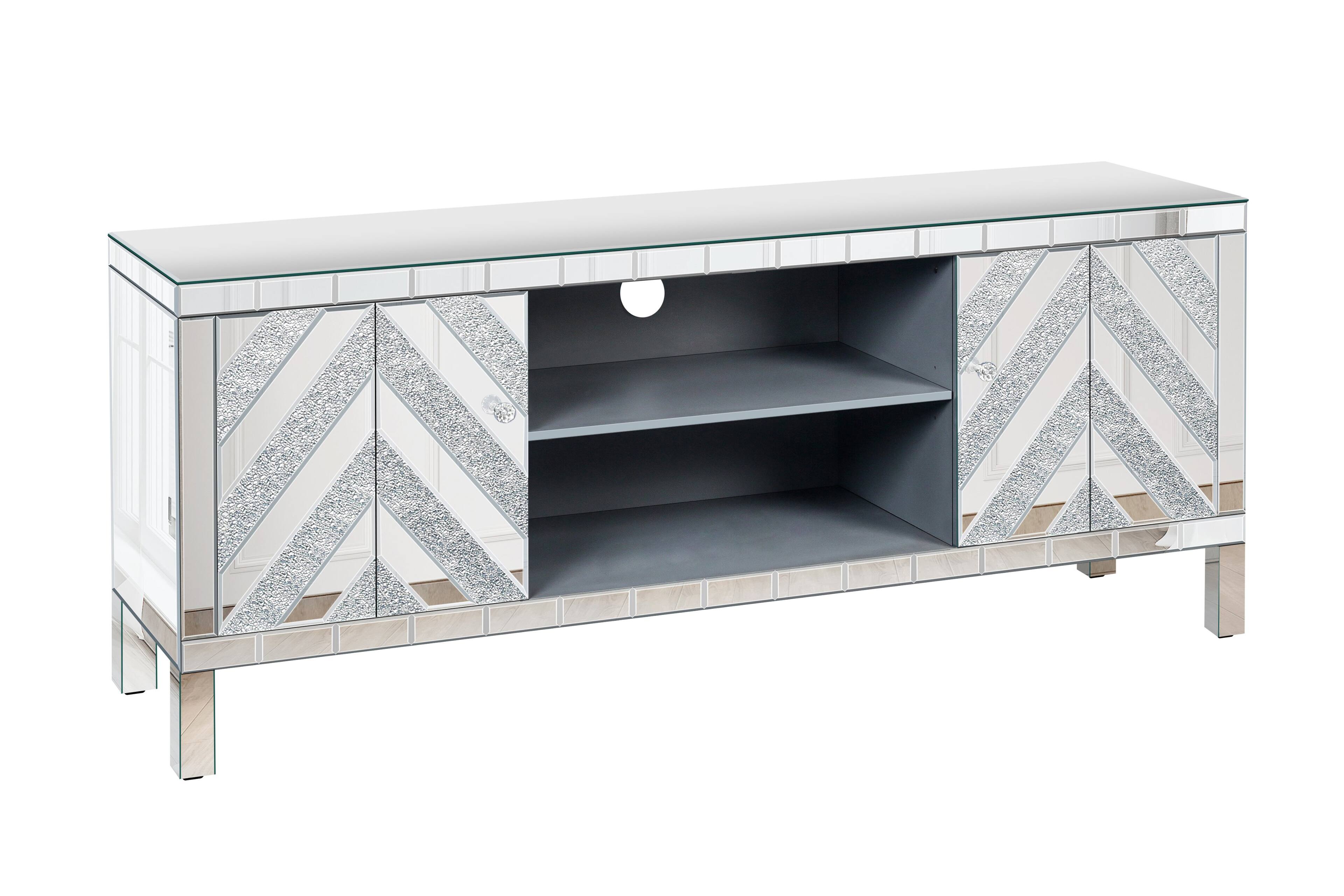 Alt View 4. APRILSOUL - 47 Inch Mirror TV Console Diamond Glass Doors for 50 Inch TV Living Room Bedroom - Silver.