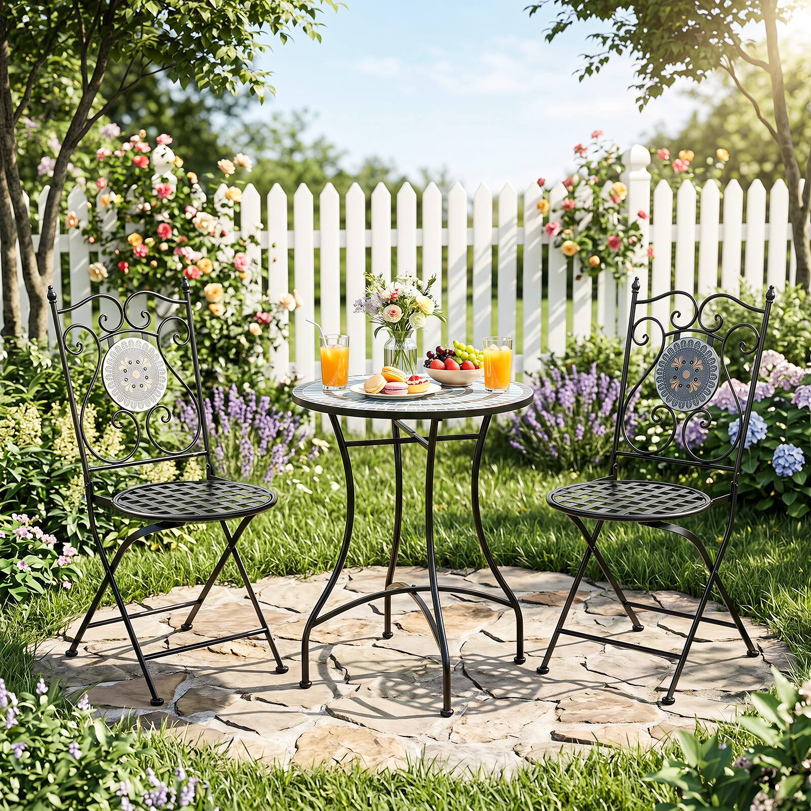 Alt View 4. Gymax - Gymax Set of 2 Mosaic Chairs for Patio w/ Decorative Backrest Heavy-Duty Frame Black - Black.
