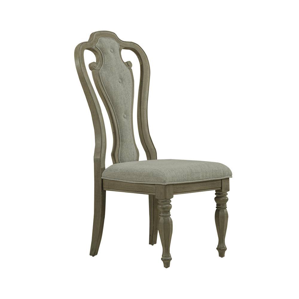 Angle. Liberty Furniture Industries - Magnolia Manor Splat Back Uph Side Chair (RTA) - Set of 2 in Weathered Bisque - Brown.