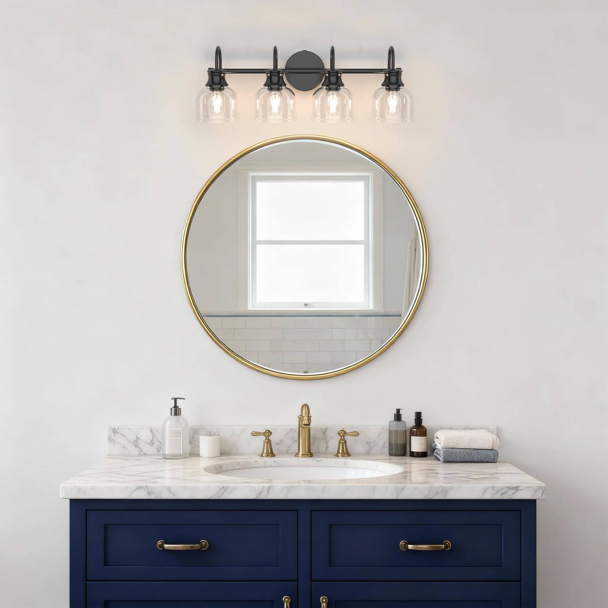 Alt View 4. Earthley Blooms - Bathroom Vanity Light Fixtures Matte Traditional Classic With Clear Glass Lighting Over Mirror - Gold 4Lights.