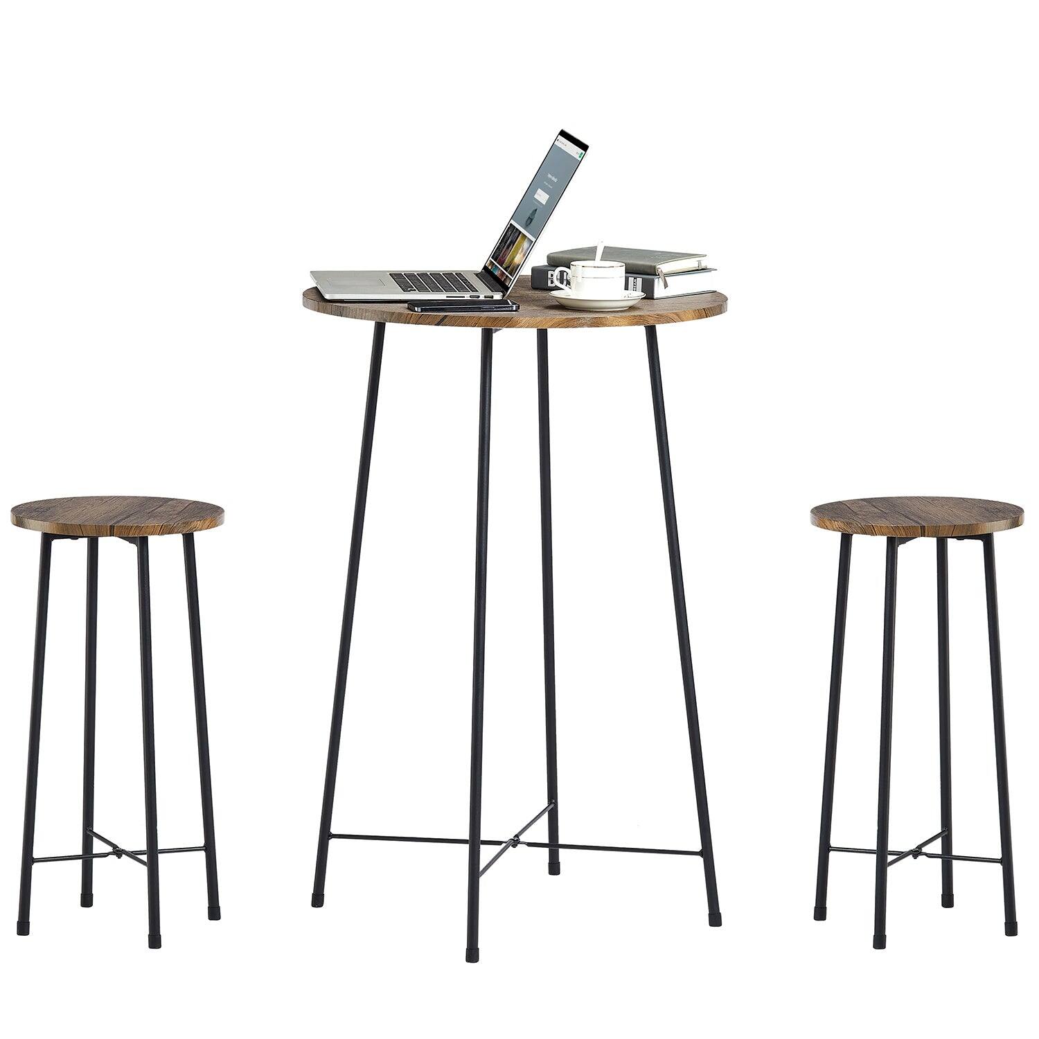Front. Vecelo - 3-Piece Pub Table Set - Counter Height Table & 2 Stools,Breakfast & Coffee Table for Small Spaces, Compact Bistro Set - Coffee.