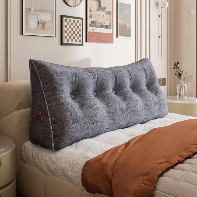 Angle. wowmax - Queen Gray Headboard Pillow - Plush Triangle Wedge for Sitting Up in Bed Reading Support - Grey.