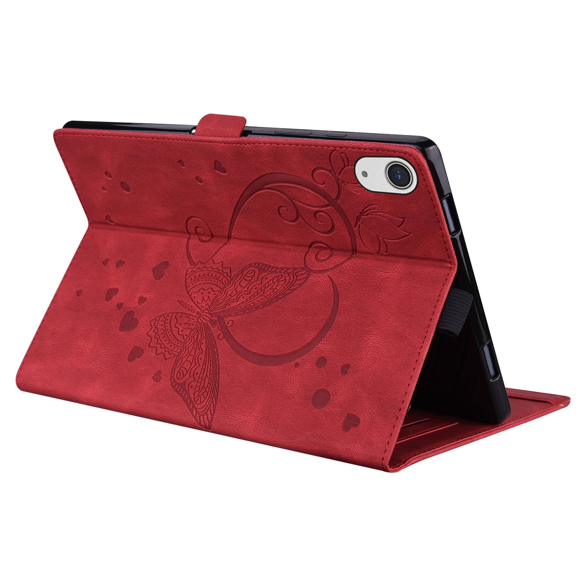 Alt View 1. Dteck - For Apple iPad (A16) 11" 2025 & iPad 10th 2022 PU Leather Embossed Butterfly Folio Case+Card Holder Flip Stand Cover - Red.