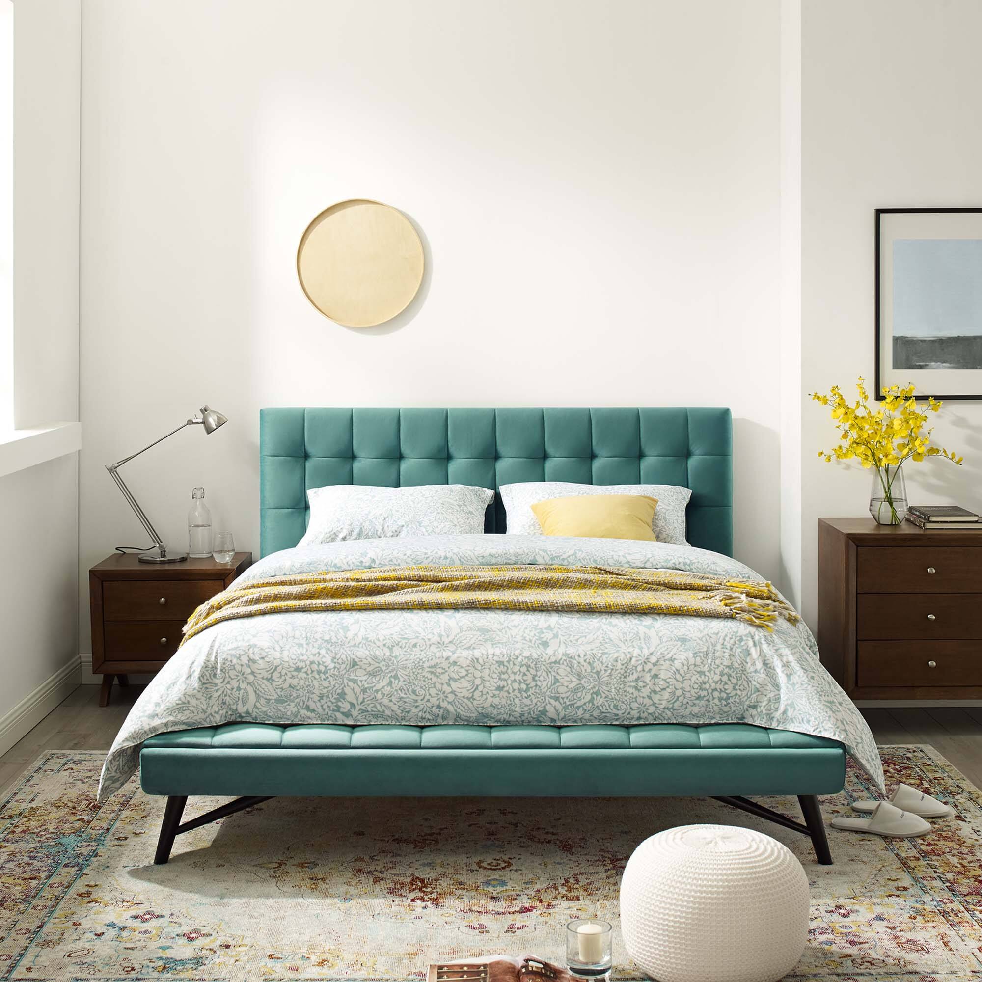 Alt View 2. Modway - Sutton Performance Velvet Queen Bed Frame - Blue.