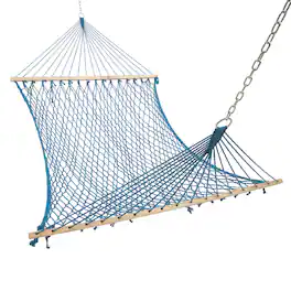 Sunnydaze - 2-Person Cotton Rope Hammock with Spreader Bars - Blue