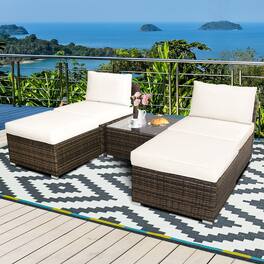 Gymax - 5PCS Outdoor Furniture Set Patio Rattan Armless Chair & Ottoman w/ Cushion - as pic