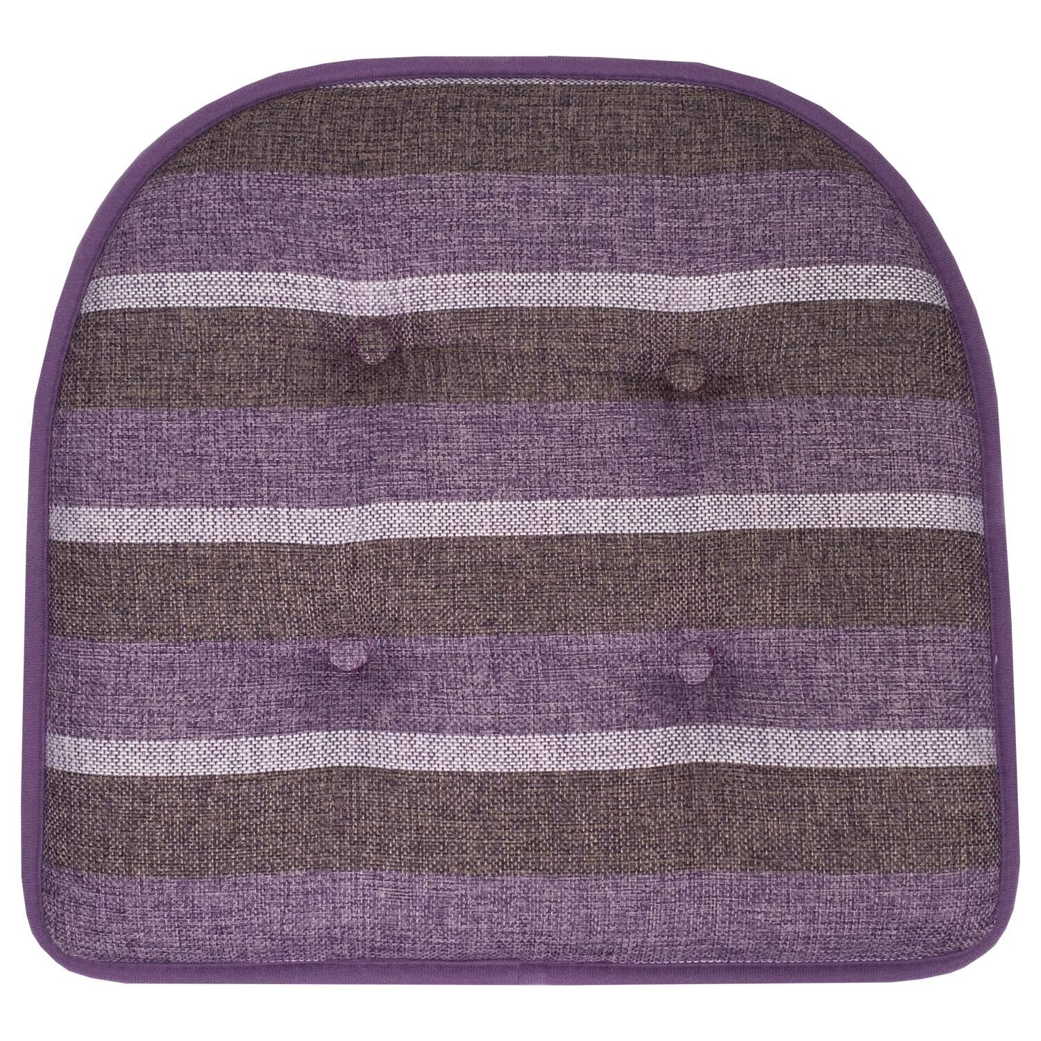 Left. Sweet Home Collection - Bradford Striped U Shaped Memory Foam 17" x 16" Chair Cushion, 4-Pack - Purple.